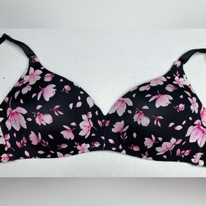 NWOT Sleekback by LVR BLK/PINK FLORAL  Lightly Lined Underwire, 38D *P10…